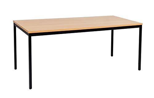 furni24 Schreibtisch-Stahl 180x80x75cm, Buche, TÜV/GS-Einfache Montage, Arbeitstisch, Bürotisch, Küchentisch, Esstisch, Druckertisch Büro-Möbel Arbeitszimmer Computertisch Gaming-Tisch Mehrzwecktisch von furni24