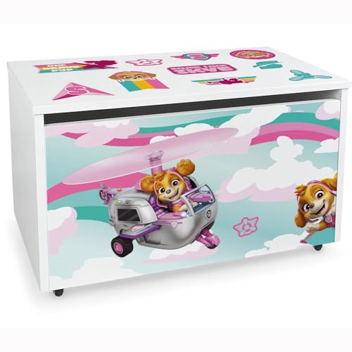 Furni Masters Paw Patrol Spielzeugkiste mit Rollen Truhe 71x40x46cm mit Skye 02 Aufbewahrungsbox mit Deckel für Kinder für Kinderzimmer Spielzeugtruhe auf Rädern mit Sicherheitsscharnieren von Furni Masters