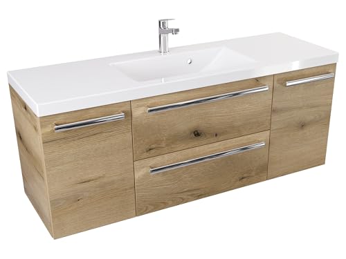 Furni Badezimmer-Waschtischunterschrank 120 cm D ATH DC - Mattes Holzdekor - Chromgriff von Furni