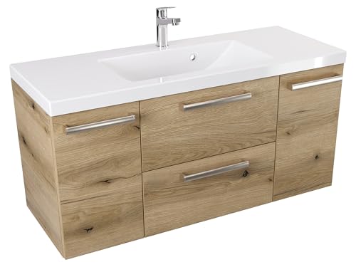 Furni Hängeschrank mit Waschbecken ATHD 100 cm D - Eiche Evoke Coast Matt - Gebürstete Stahlgriffe von Furni