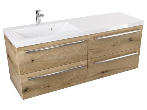 Furni Hängeschrank mit Waschbecken ATHD 120 cm S Links - Eiche Evoke Coast Matt - Gebürstete Stahlgriffe von Furni