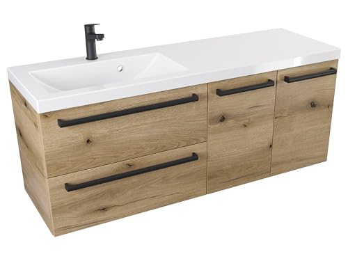 Furni Loft-Waschbeckenunterschrank 120 D 2SZ L ATH DC - Mattes Holz - Schwarzer Mattgriff von Furni