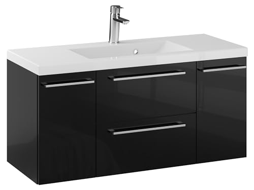 Furni Rosen 100 cm Hängend Waschbecken mit Unterschrank und Eleganten und Chromgriffen Waschbeckenunterschrank Badezimmer Waschtisch mit Unterschrank Waschtischunterschrank von Furni