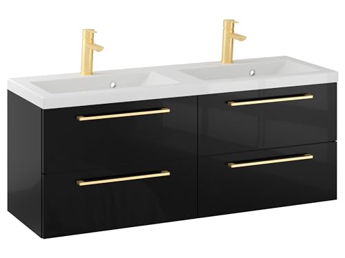 Furni Rosen 120 cm Hängend Doppelt Badezimmerschrank mit 2 Waschbecken und Stilvollen und Goldenen Griffen Waschbeckenunterschrank Badezimmer Waschtisch mit Unterschrank Waschtischunterschrank Furni Rosen 120 cm Hängend Doppelt Badezimmerschrank mit 2 Waschbecken und Stilvollen und Goldenen Griffen Waschbeckenunterschrank Badezimmer Waschtisch mit Unterschrank Waschtischunterschrank von Furni