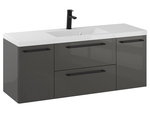 Furni Rosen 120 cm Hängend Waschbecken mit Unterschrank und Stilvollen und Mattschwarzen Griffen Waschbeckenunterschrank Badezimmer Waschtisch mit Unterschrank Waschtischunterschrank von Furni