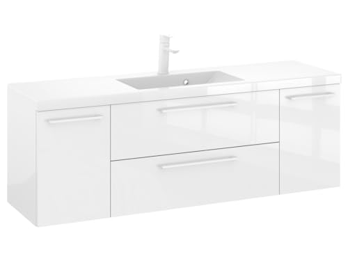 Furni Rosen 140 cm Hängend Badezimmerschrank mit Waschbecken und Eleganten Weißen Griffen Waschbeckenunterschrank Badezimmer Waschtisch mit Unterschrank Waschtischunterschrank von Furni