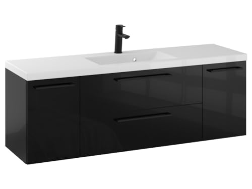 Furni Rosen 140 cm Badezimmerschrank mit Waschbecken und Schwarzen Griffen - Modernes und Stilvolles Design von Furni