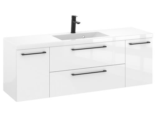 Furni Rosen 140 cm Badezimmerschrank mit Waschbecken und Stilvollen Schwarzen Griffen - Modernes und Elegantes Design von Furni