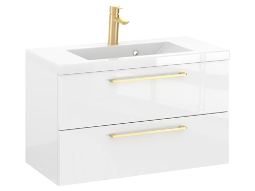 Furni Rosen 80 cm Hängend Waschbecken mit Unterschrank und Eleganten Goldenen Griffen Waschbeckenunterschrank Badezimmer Waschtisch mit Unterschrank Waschtischunterschrank Furni Rosen 80 cm Hängend Waschbecken mit Unterschrank und Eleganten Goldenen Griffen Waschbeckenunterschrank Badezimmer Waschtisch mit Unterschrank Waschtischunterschrank von Furni