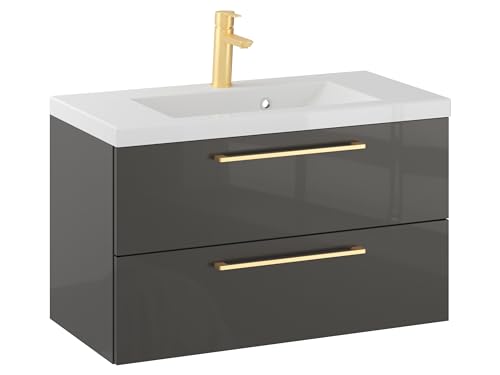 Furni Rosen 80 cm Hängend Waschbecken mit Unterschrank und Gebürsteten Goldenen Griffen Waschbeckenunterschrank Badezimmer Waschtisch mit Unterschrank Waschtischunterschrank Furni Rosen 80 cm Hängend Waschbecken mit Unterschrank und Gebürsteten Goldenen Griffen Waschbeckenunterschrank Badezimmer Waschtisch mit Unterschrank Waschtischunterschrank von Furni