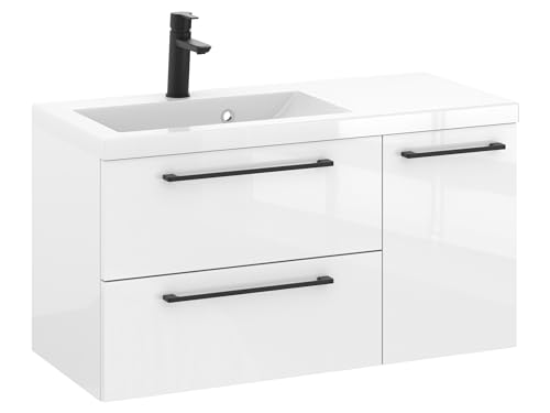 Furni Rosen 90 cm Hängend Waschbecken mit Unterschrank und Stilvollen Schwarzen Griffen Waschbeckenunterschrank Badezimmer Waschtisch mit Unterschrank Waschtischunterschrank Furni Rosen 90 cm Hängend Waschbecken mit Unterschrank und Stilvollen Schwarzen Griffen Waschbeckenunterschrank Badezimmer Waschtisch mit Unterschrank Waschtischunterschrank von Furni