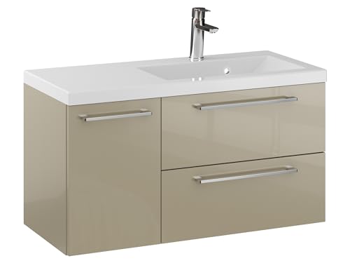 Furni Rosen 90 cm Hängend Waschbecken mit Unterschrank und Stilvollen und Chromgriffen Waschbeckenunterschrank Badezimmer Waschtisch mit Unterschrank Waschtischunterschrank von Furni