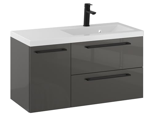 Furni Rosen 90 cm Hängend Waschbecken mit Unterschrank und Stilvollen und Mattschwarzen Griffen Waschbeckenunterschrank Badezimmer Waschtisch mit Unterschrank Waschtischunterschrank Furni Rosen 90 cm Hängend Waschbecken mit Unterschrank und Stilvollen und Mattschwarzen Griffen Waschbeckenunterschrank Badezimmer Waschtisch mit Unterschrank Waschtischunterschrank von Furni