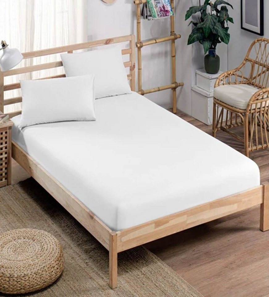 Bett-Set, Spannbettlaken (180x200 cm), 2 Kissenbezüge (50 x 70 cm), weiß, Furni24 von Furni24