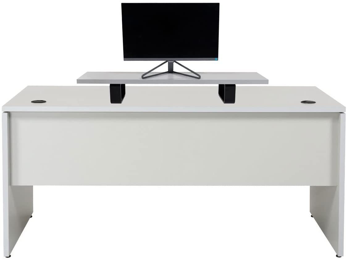 Furni24 Schreibtisch Schreibtisch Nuvi,160 cm, grau Dekor inkl. Kabelkanal, Monitorständer von Furni24