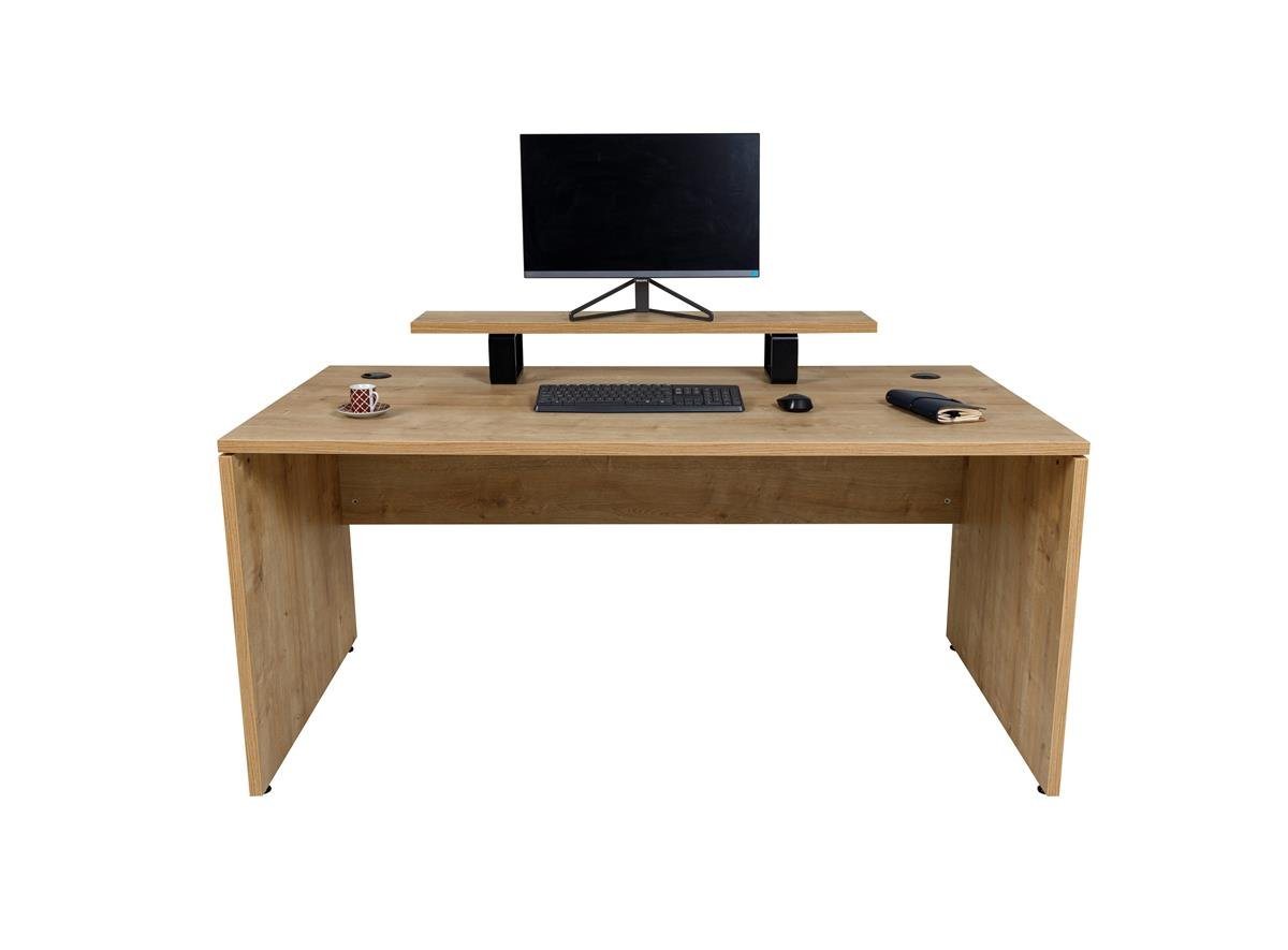 Furni24 Schreibtisch Schreibtisch Nuvi,180x80x75 cm,Saphir Eiche Dekor inkl. Monitorständer von Furni24