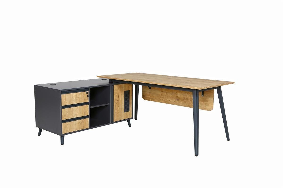 Furni24 Schreibtisch Schreibtisch Shift, 160 cm, inkl. Anbau, Saphir Eiche Dekor/Anthrazit von Furni24