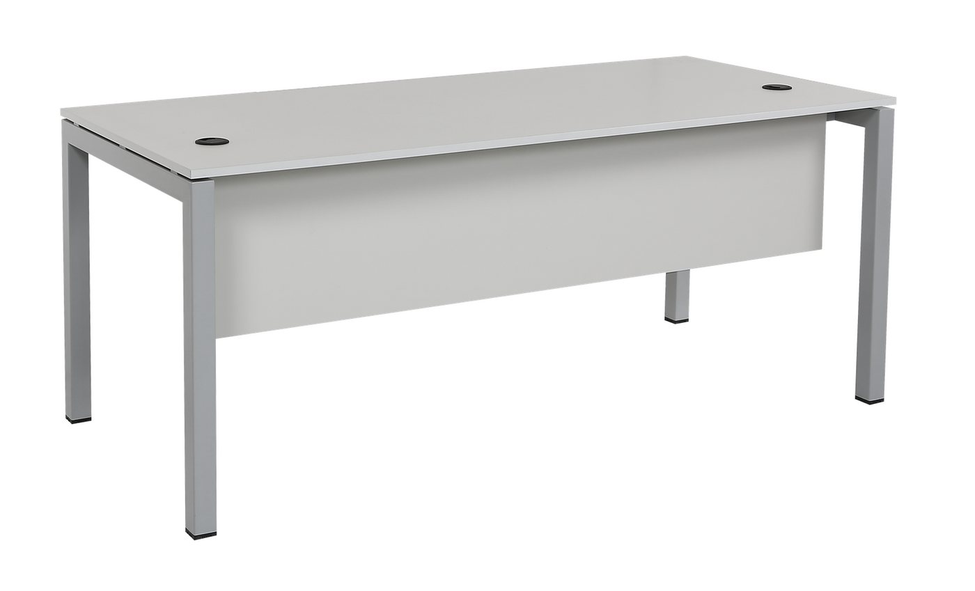 Furni24 Schreibtisch Schreibtisch Tetra,160 x 80 x 75 cm,grau Dekor/silber inkl. Kabelkanal von Furni24