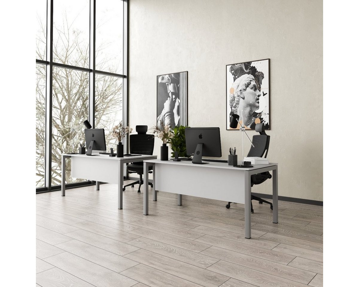 Furni24 Schreibtisch Schreibtisch Tetra, 160 x 80 x 75 cm, grau Dekor/silber RAL 9006 von Furni24
