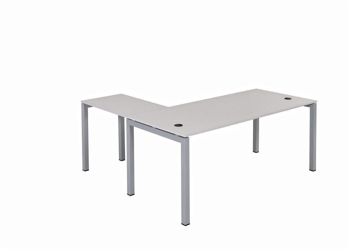 Furni24 Schreibtisch Schreibtisch Tetra,180 cm, inkl. Anbau, grau Dekor/silber RAL 9006 von Furni24
