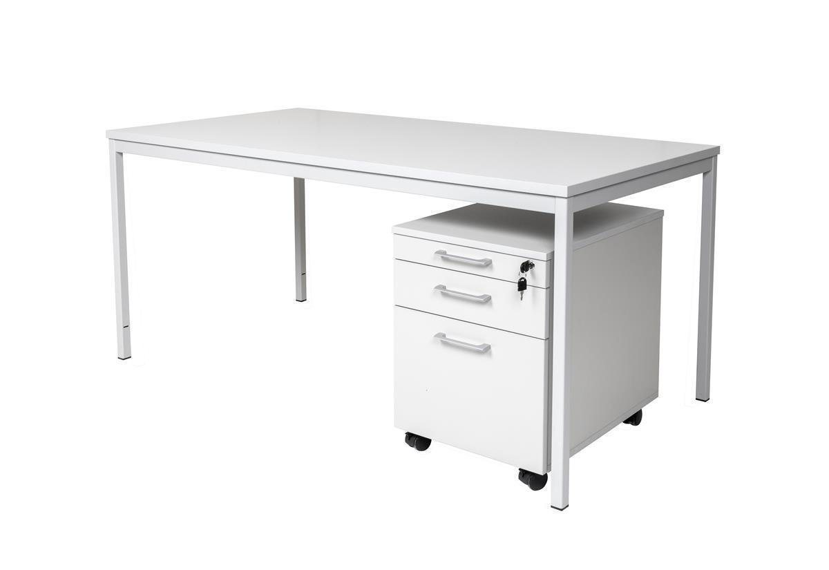 Furni24 Schreibtisch Schreibtisch und Holz Rollcontainer, 3 Schübe, grau, 180x80x75 cm von Furni24