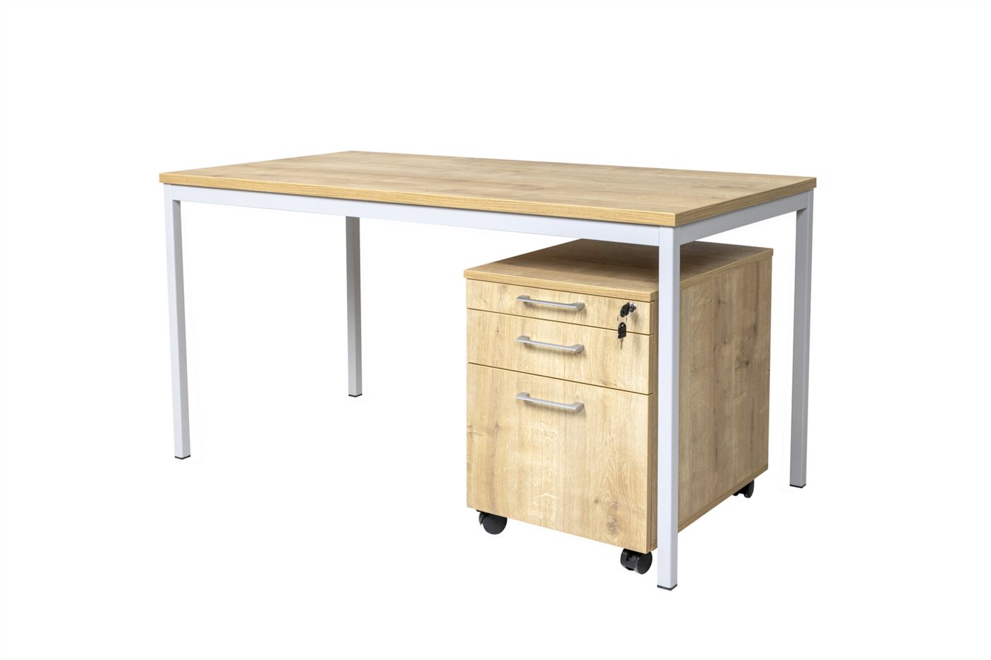 Furni24 Schreibtisch Schreibtisch und Holz Rollcontainer, Saphir Eiche Dekor, 180X80X75 cm von Furni24