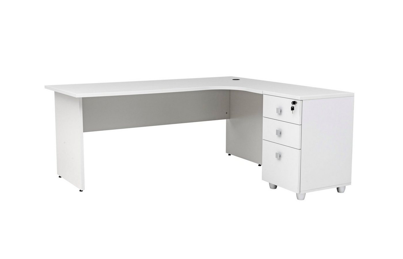 Furni24 Schreibtisch Winkelschreibtisch Dona,Holzfuss,grau,180 cm, inkl. Beistellcontainer von Furni24