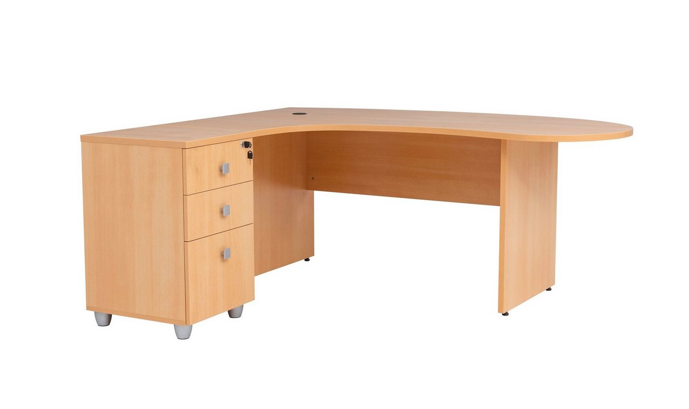 Furni24 Schreibtisch Winkelschreibtisch Gela,Holzfuss,Buche,180 cm, inkl. Beistellcontainer von Furni24