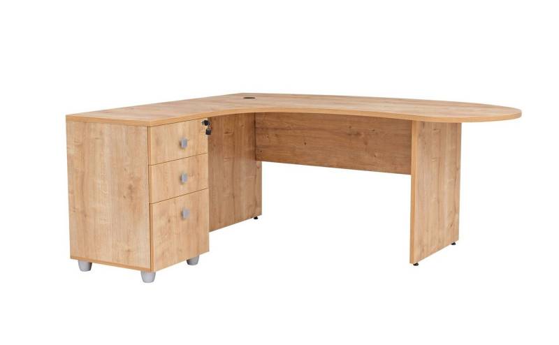 Furni24 Schreibtisch Winkelschreibtisch Gela,Holzfuss,Eiche,180 cm, inkl. Beistellcontainer von Furni24