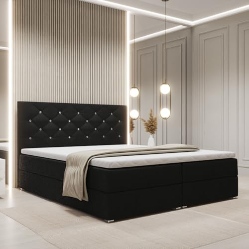 FurniDe24 Boxspringbett mit 2 Bettkästen und Taschenfederkernmatratze H3, Bett mit Zierknöpfen am Kopfteil, Topper-Matratze 3cm, verstärkter Rahmen, schwarz Plüsch, 180x200cm - Fano FurniDe24 Boxspringbett mit 2 Bettkästen und Taschenfederkernmatratze H3, Bett mit Zierknöpfen am Kopfteil, Topper-Matratze 3cm, verstärkter Rahmen, schwarz Plüsch, 180x200cm - Fano von FurniDe24