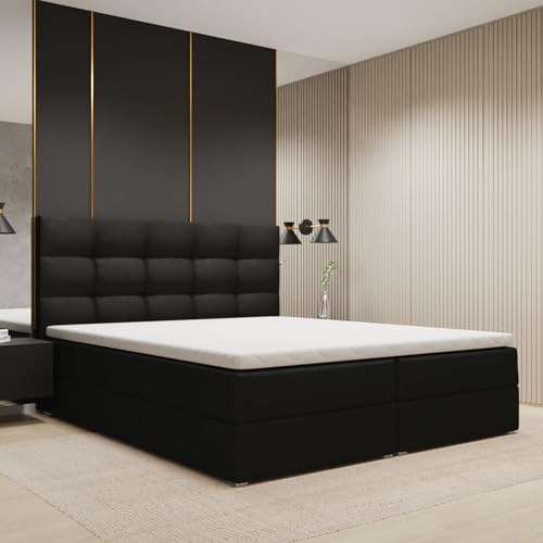 FurniDe24 Boxspringbett mit Taschenfederkernmatratze H3, Doppelbett mit gestepptem Kopfteil und 2 Bettkästen, Topper-Matratze 3cm, verstärkter Rahmen, schwarz Plüsch, 140x200cm - Piko FurniDe24 Boxspringbett mit Taschenfederkernmatratze H3, Doppelbett mit gestepptem Kopfteil und 2 Bettkästen, Topper-Matratze 3cm, verstärkter Rahmen, schwarz Plüsch, 140x200cm - Piko von FurniDe24