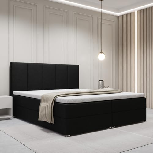 FurniDe24 Boxspringbett mit Taschenfederkernmatratze H3, Polsterbett mit vertikaler Ziernaht und 2 Bettkästen, Topper-Matratze 3cm, verstärkter Rahmen, schwarz Plüsch, 160x200cm - Sorento FurniDe24 Boxspringbett mit Taschenfederkernmatratze H3, Polsterbett mit vertikaler Ziernaht und 2 Bettkästen, Topper-Matratze 3cm, verstärkter Rahmen, schwarz Plüsch, 160x200cm - Sorento von FurniDe24