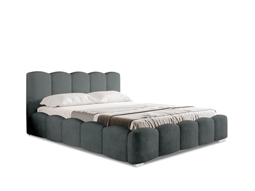FurniDe24 Polsterbett mit Bettkasten, Metall-Lattenrost mit Gasdruckfedern, gepolstertes Doppelbett Lambi mit Kopfteil, Bouclé-Stoff - dunkelgrau, praktisch & komfortabel (Lambi 12, 160 x 200 cm) von FurniDe24