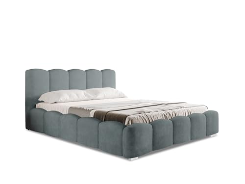 FurniDe24 Polsterbett mit Bettkasten, Metall-Lattenrost mit Gasdruckfedern, gepolstertes Doppelbett Lambi mit Kopfteil, Bouclé-Stoff - grau, praktisch & komfortabel (Lambi 11, 160 x 200 cm) von FurniDe24