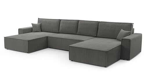 FurniShop24 Ecksofa mit Schlaffunktion und Bettkasten - Eckcouch U-Form, Klappsofa - Schlafcouch zum Wohnzimmer, Modern Design Schlafsofa Mango U: Grau von FurniShop24