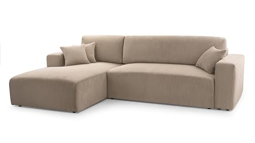 FurniShop24 Ecksofa mit Schlaffunktion und Bettkasten - Eckcouch L-Form Klappsofa - Schlafcouch zum Wohnzimmer, Minimalistisches Design Couch Zoom Cappuccino, Links Schlafsofa von FurniShop24
