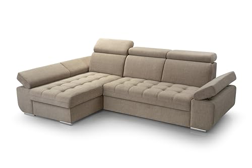 FurniShop24 Ecksofa mit Schlaffunktion und Bettkasten - Eckcouch L-Form mit Bewegliche Kopfstützen, Klappsofa - Schlafcouch zum Wohnzimmer, Modern Design Schlafsofa Bianco: Cappuccino, Ecksofa Links von FurniShop24