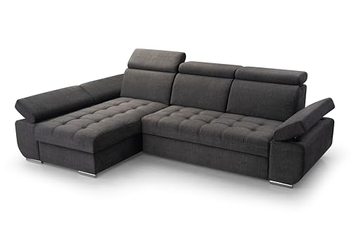 FurniShop24 Ecksofa mit Schlaffunktion und Bettkasten - Eckcouch L-Form mit Bewegliche Kopfstützen, Klappsofa - Schlafcouch zum Wohnzimmer, Modern Design Schlafsofa Bianco: Dunkelgrau, Ecksofa Links von FurniShop24