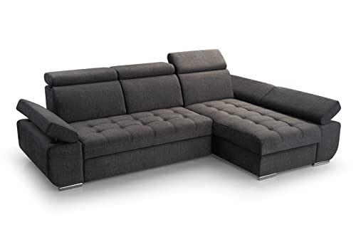 FurniShop24 Ecksofa mit Schlaffunktion und Bettkasten - Eckcouch L-Form mit Bewegliche Kopfstützen, Klappsofa - Schlafcouch zum Wohnzimmer, Modern Design Schlafsofa Bianco: Dunkelgrau, Ecksofa Rechts von FurniShop24