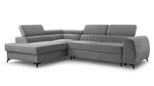 FurniShop24 Ecksofa mit Schlaffunktion und Bettkasten - Eckcouch L-Form mit Bewegliche Kopfstützen, Klappsofa - Schlafcouch zum Wohnzimmer, Modern Design Schlafsofa Brego (Dark Grey, Left) von FurniShop24