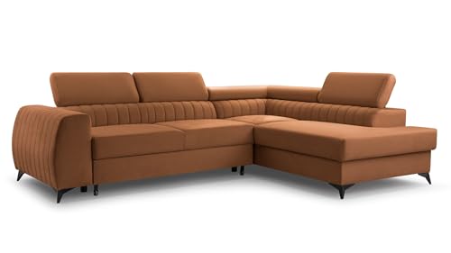 FurniShop24 Ecksofa mit Schlaffunktion und Bettkasten - Eckcouch L-Form mit Bewegliche Kopfstützen, Klappsofa - Schlafcouch zum Wohnzimmer, Modern Design Schlafsofa Brego (Terracotta, Right) von FurniShop24