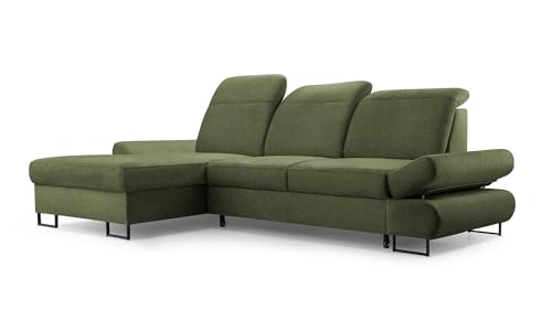 FurniShop24 Ecksofa mit Schlaffunktion und Bettkasten - Eckcouch L-Form mit Bewegliche Kopfstützen, Klappsofa - Schlafcouch zum Wohnzimmer, Modern Design Schlafsofa Korfu Mini (Dark Green, Left) von FurniShop24