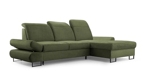 FurniShop24 Ecksofa mit Schlaffunktion und Bettkasten - Eckcouch L-Form mit Bewegliche Kopfstützen, Klappsofa - Schlafcouch zum Wohnzimmer, Modern Design Schlafsofa Korfu Mini (Dark Green, Right) von FurniShop24