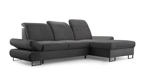 FurniShop24 Ecksofa mit Schlaffunktion und Bettkasten - Eckcouch L-Form mit Bewegliche Kopfstützen, Klappsofa - Schlafcouch zum Wohnzimmer, Modern Design Schlafsofa Korfu Mini (Dark Grey, Right) von FurniShop24