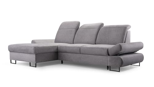 FurniShop24 Ecksofa mit Schlaffunktion und Bettkasten - Eckcouch L-Form mit Bewegliche Kopfstützen, Klappsofa - Schlafcouch zum Wohnzimmer, Modern Design Schlafsofa Korfu Mini (Grey, Left) von FurniShop24