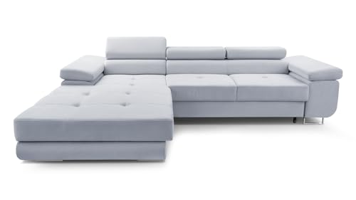 FurniShop24 Ecksofa mit Schlaffunktion und Bettkasten - Eckcouch L-Form mit Bewegliche Kopfstützen, Klappsofa - Schlafcouch zum Wohnzimmer, Modern Design Schlafsofa Nolan Mini (Light Grey, Left) von FurniShop24