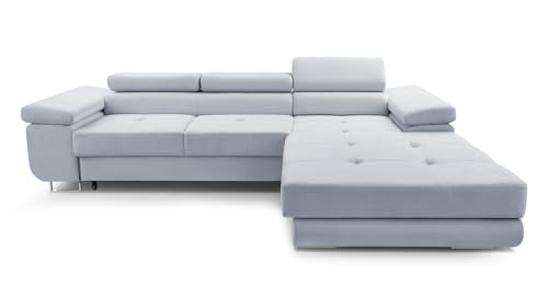 FurniShop24 Ecksofa mit Schlaffunktion und Bettkasten - Eckcouch L-Form mit Bewegliche Kopfstützen, Klappsofa - Schlafcouch zum Wohnzimmer, Modern Design Schlafsofa Nolan Mini (Light Grey, Right) von FurniShop24
