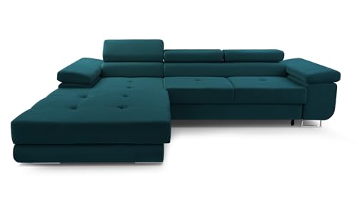 FurniShop24 Ecksofa mit Schlaffunktion und Bettkasten - Eckcouch L-Form mit Bewegliche Kopfstützen, Klappsofa - Schlafcouch zum Wohnzimmer, Modern Design Schlafsofa Nolan Mini (Turquoise, Left) von FurniShop24