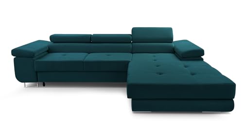 FurniShop24 Ecksofa mit Schlaffunktion und Bettkasten - Eckcouch L-Form mit Bewegliche Kopfstützen, Klappsofa - Schlafcouch zum Wohnzimmer, Modern Design Schlafsofa Nolan Mini (Turquoise, Right) von FurniShop24