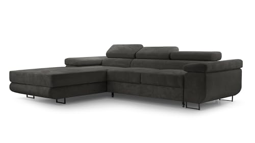 FurniShop24 Ecksofa mit Schlaffunktion und Bettkasten - Eckcouch L-Form mit Bewegliche Kopfstützen, Klappsofa - Schlafcouch zum Wohnzimmer, Modern Design Schlafsofa Nolan Mini_Poso (Anthracite, Left) von FurniShop24